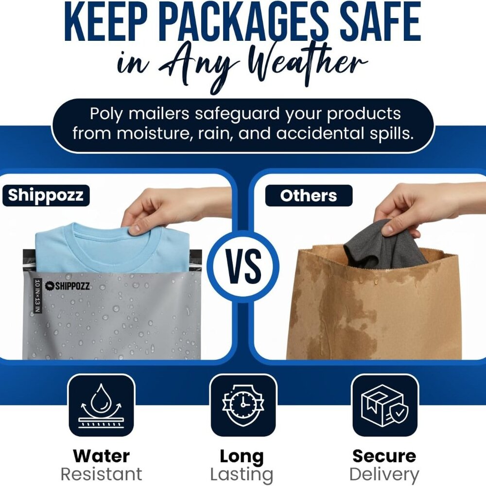 100 Durable Waterproof Polymailers 10x13 Poly Mailers Self Seal for Clothes Book - Picture 2 of 5